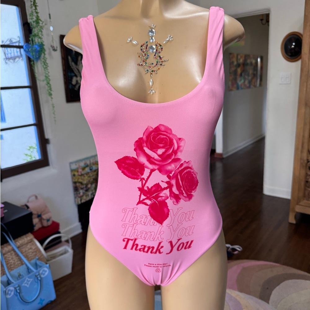 Urban Outfitters Pink Rose Graphic One Piece Swimsuit NWT